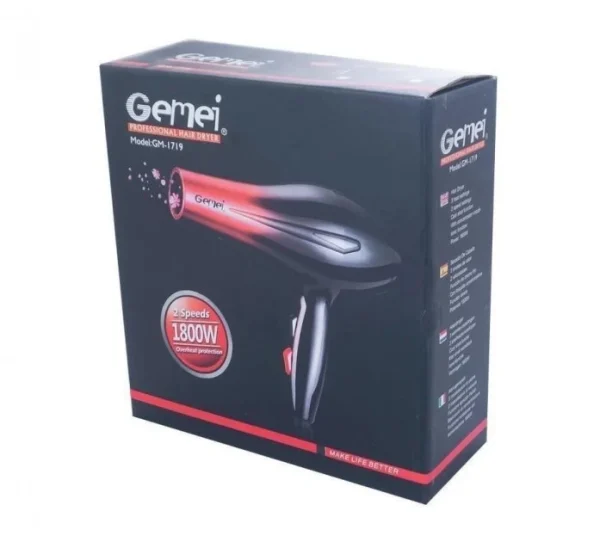 Професійний фен для волосся Gemei GM-1719 2 швидкості 3 режими нагрівання холодне обдування 1800 Вт - Зображення 3